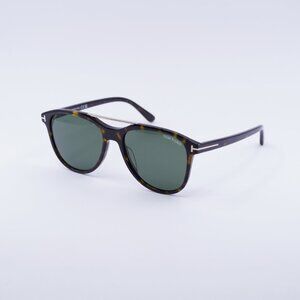 Tom Ford Damian-02 FT1098 52N Sunglasses Havana Aviator Frame, Green Lenses